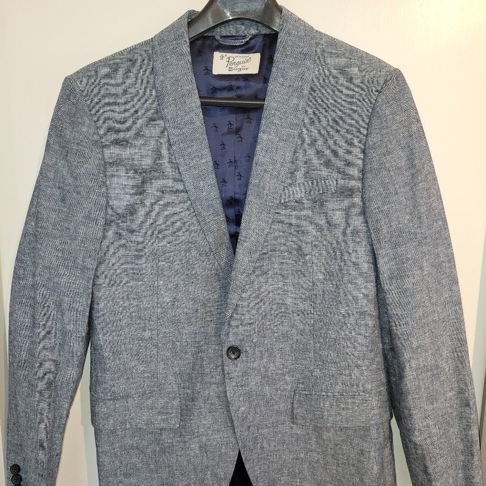 Small Original Penguin Blue Straight Cut Linen Blend Suit (Blazer and Pants)